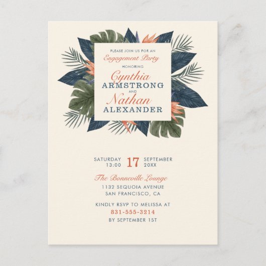 Chic Blue Tropical laat unieke servicepartij over Uitnodiging Briefkaart (Voorkant)