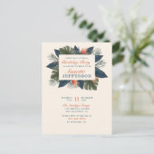 Chic Blue Tropical Leaves Modern Birthday Party Uitnodiging Briefkaart (Staand voorkant)