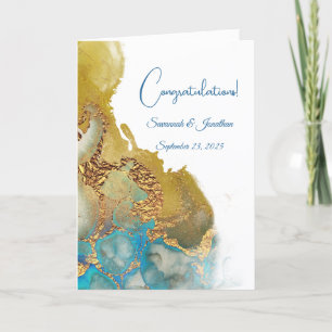Chic Blue Turquoise Gold Abstracte bruiloft Kaart