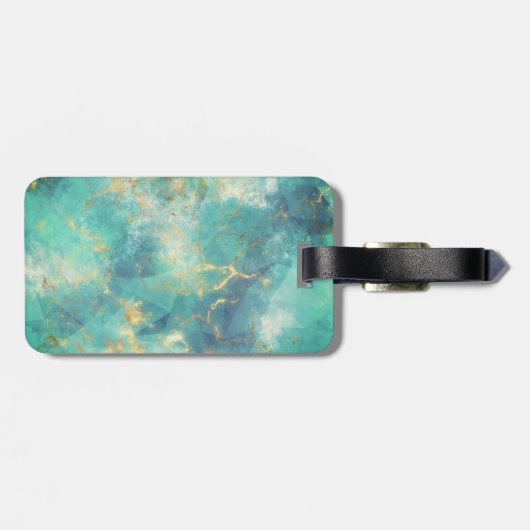 Chic blue turquoise Gold glitter druppelt monogram Bagagelabel (Achterkant horizontaal)