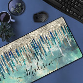 Chic blue turquoise Gold glitter druppelt monogram Bureaumat