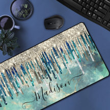 Chic blue turquoise Gold glitter druppelt monogram