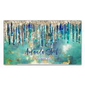 Chic blue turquoise Gold glitter druppelt monogram Magnetisch Visitekaartje (Voorkant)