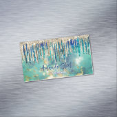 Chic blue turquoise Gold glitter druppelt monogram Magnetisch Visitekaartje (Voorbeeld)