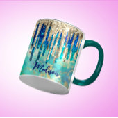 Chic blue turquoise Gold glitter druppelt monogram Mok