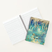 Chic blue turquoise Gold glitter druppelt monogram Notitieboek (Binnen)