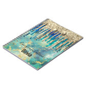 Chic blue turquoise Gold glitter druppelt monogram Notitieboek (Linkerzijde)