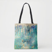 Chic blue turquoise Gold glitter druppelt monogram Tote Bag (Voorkant)