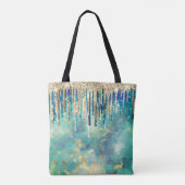 Chic blue turquoise Gold glitter druppelt monogram Tote Bag (Achterkant)