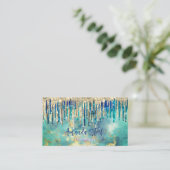 Chic blue turquoise Gold glitter druppelt monogram Visitekaartje (Staand voorkant)
