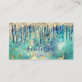 Chic blue turquoise Gold glitter druppelt monogram Visitekaartje (Voorkant)