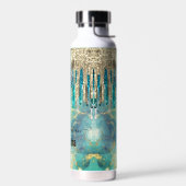 Chic blue turquoise Gold glitter druppelt monogram Waterfles (Links)