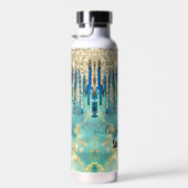 Chic blue turquoise Gold glitter druppelt monogram Waterfles (Rechts)