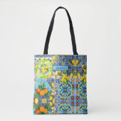Chic blue turquoise sicilian citrus floral tiles  tote bag (Voorkant)