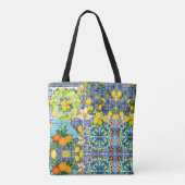 Chic blue turquoise sicilian citrus floral tiles  tote bag (Achterkant)
