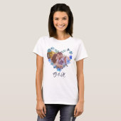 Chic Blue Waterverf Floral Heart Foto Valentijns T-shirt (Voorkant volledig)