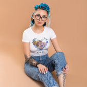 Chic Blue Waterverf Floral Heart Foto Valentijns T-shirt