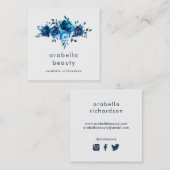 Chic Blue Waterverf Floral | Icons voor sociale me Vierkante Visitekaartje (Voorkant / Achterkant)