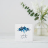 Chic Blue Waterverf Floral | Icons voor sociale me Vierkante Visitekaartje (Staand voorkant)
