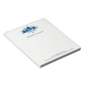 Chic Blue Waterverf Floral met bedrijfsnaam Notitieblok (Schuin)