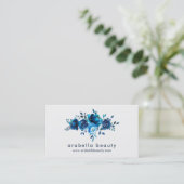 Chic Blue Waterverf Floral Rozen Visitekaartje (Staand voorkant)