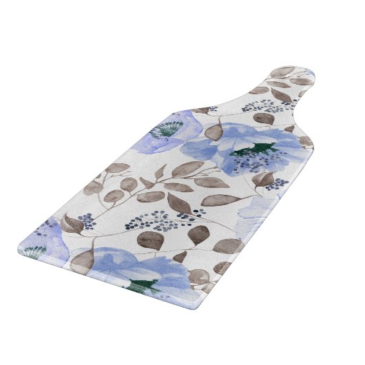 Chic Blue Waterverf Flowers Cutting Board Snijplank (Hoek)