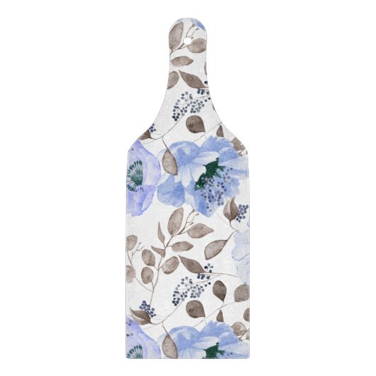 Chic Blue Waterverf Flowers Cutting Board Snijplank (Voorkant)