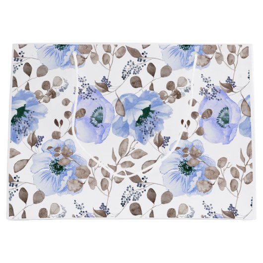 Chic Blue Waterverf Flowers Groot Cadeauzakje (Voorkant)