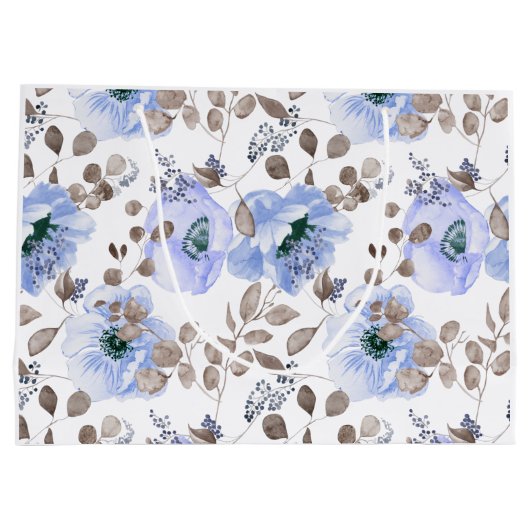 Chic Blue Waterverf Flowers Groot Cadeauzakje (Achterkant)