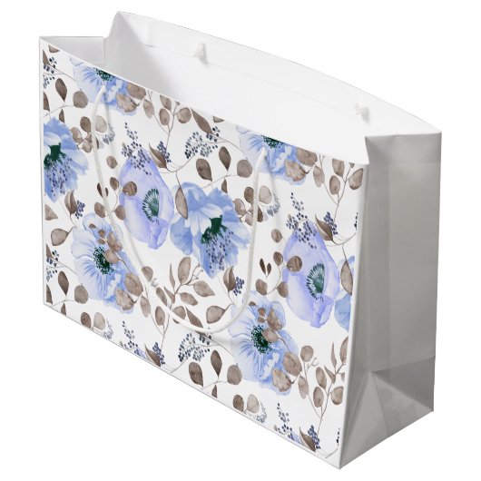 Chic Blue Waterverf Flowers Groot Cadeauzakje (Achterkant Gekanteld)