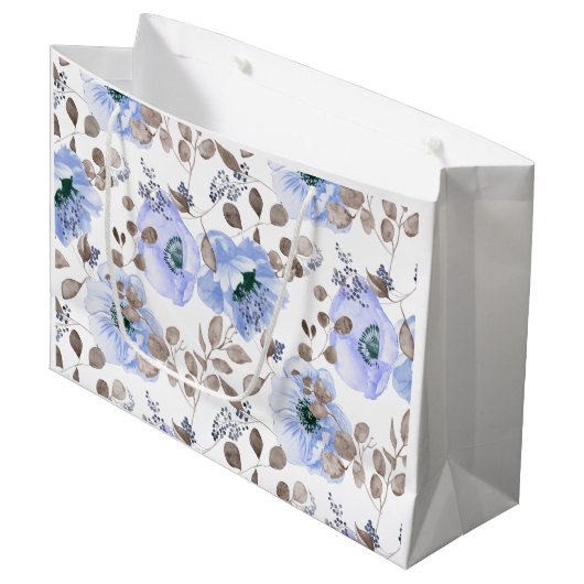 Chic Blue Waterverf Flowers Groot Cadeauzakje (Voorkant Gekanteld)