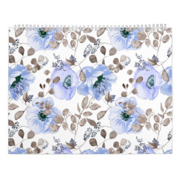 Chic Blue Waterverf Flowers Kalender