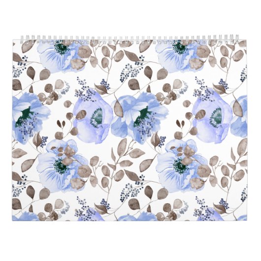 Chic Blue Waterverf Flowers Kalender (Achterkant)