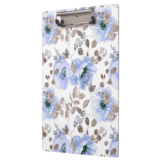 Chic Blue Waterverf Flowers Klembord (Links)