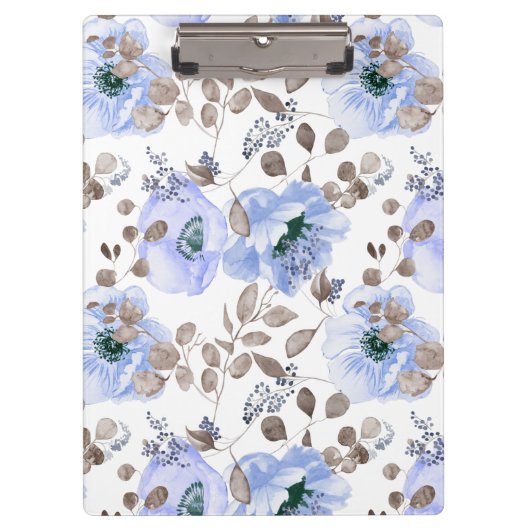Chic Blue Waterverf Flowers Klembord (Voorkant)