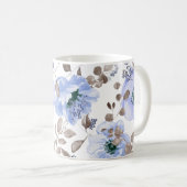 Chic Blue Waterverf Flowers Koffiemok (Voorkant rechts)