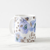 Chic Blue Waterverf Flowers Koffiemok (Voorkant links)