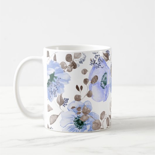 Chic Blue Waterverf Flowers Koffiemok (Links)