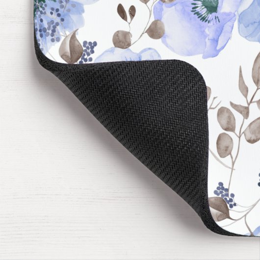 Chic Blue Waterverf Flowers Muismat (Hoek)