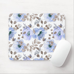 Chic Blue Waterverf Flowers Muismat