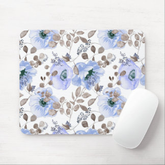 Chic Blue Waterverf Flowers Muismat