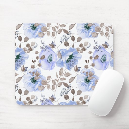 Chic Blue Waterverf Flowers Muismat (Met muis)