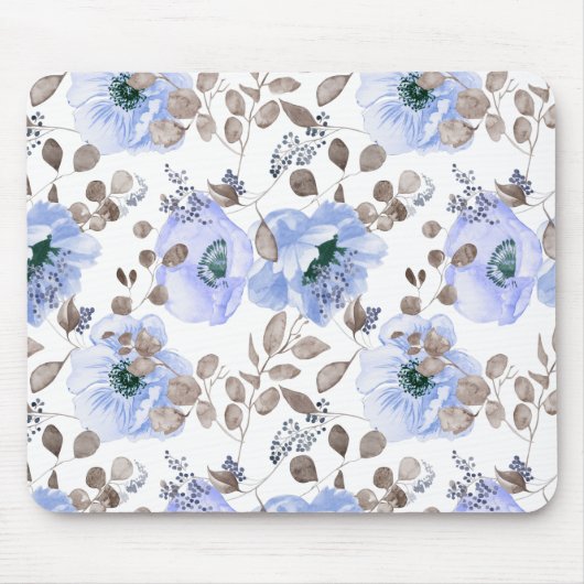 Chic Blue Waterverf Flowers Muismat (Voorkant)