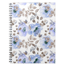 Chic Blue Waterverf Flowers Notitieboek