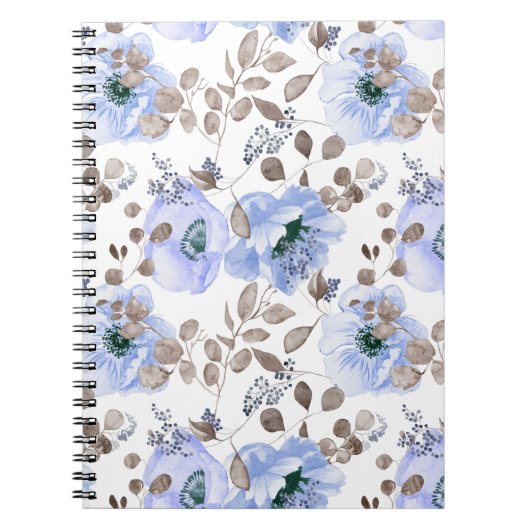 Chic Blue Waterverf Flowers Notitieboek (Voorkant)