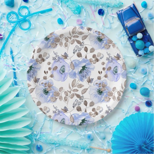 Chic Blue Waterverf Flowers Paper Borden Papieren Bordje (Feest)