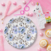 Chic Blue Waterverf Flowers Paper Borden Papieren Bordje (Feest)