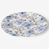 Chic Blue Waterverf Flowers Paper Borden Papieren Bordje (Gekanteld)