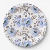 Chic Blue Waterverf Flowers Paper Borden Papieren Bordje (Voorkant)