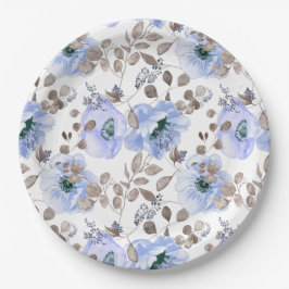 Chic Blue Waterverf Flowers Paper Borden Papieren Bordje